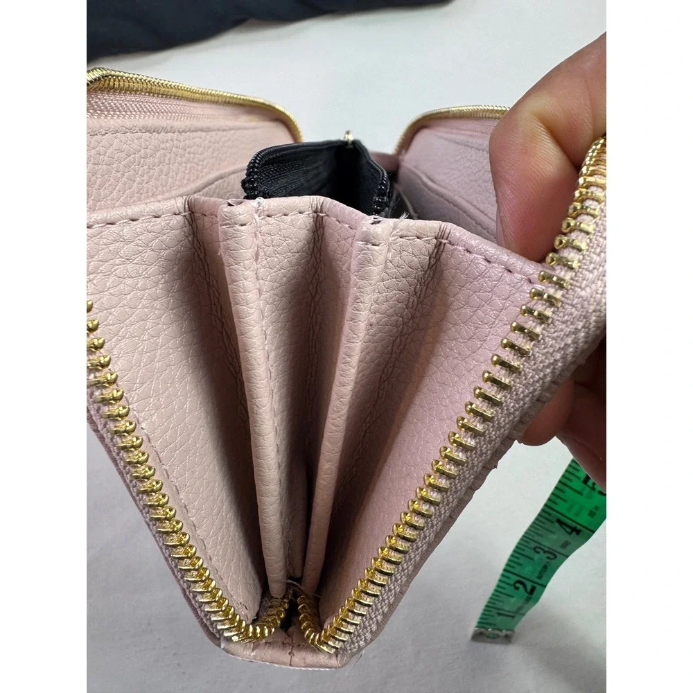 Steve Madden Womens Pink Embossed Logo Zip Around Wristlet Wallet Gold Hardware